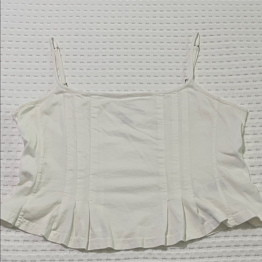 Pilcro White Pleated Tank with Adjustable Spaghetti Straps